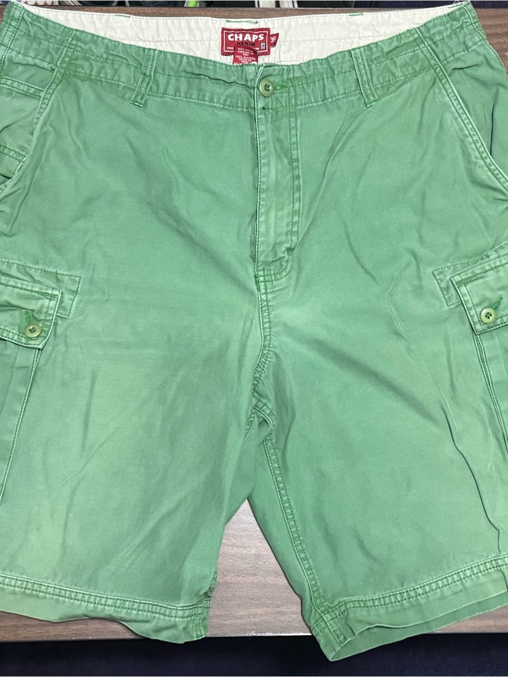 Chaps Men's Cargo Shorts Size 36 Green Casual Utility Pockets Good Condition